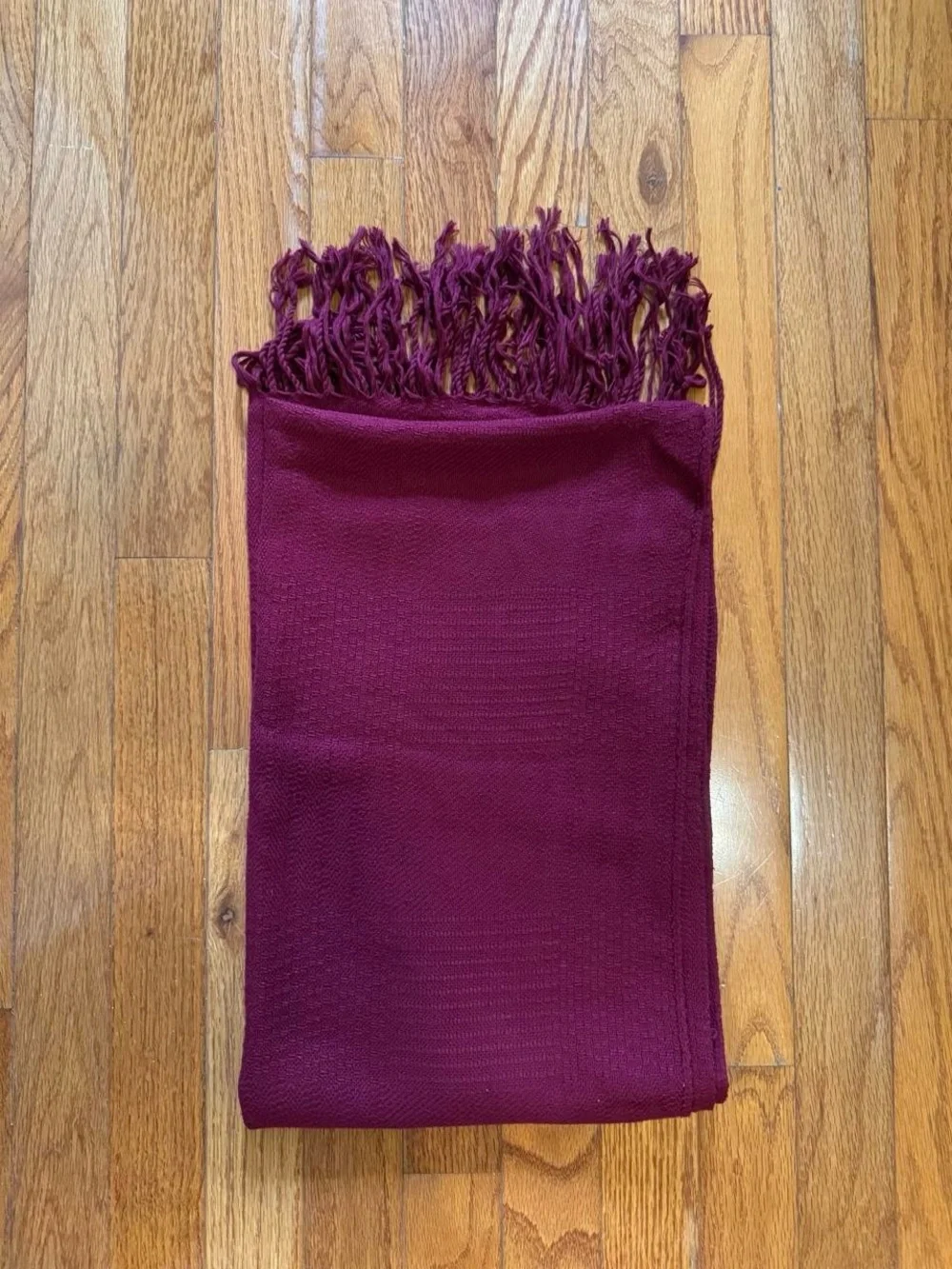 cozy red scarf with fringe